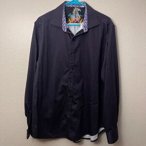 Robert Graham XL Classic Fit Black/Red/Blue Square Pattern Dragon Embroidery